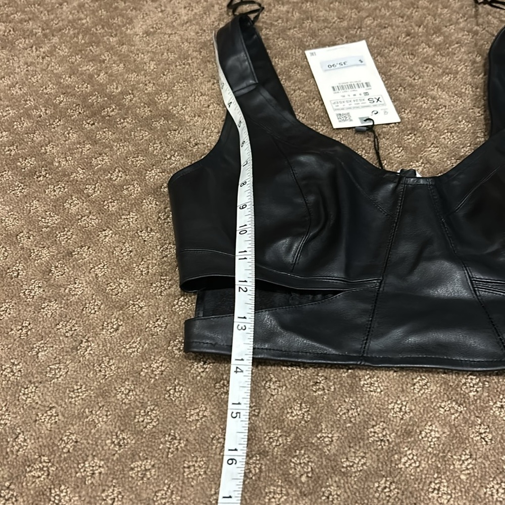 NWT Zara Faux Leather Black Cropped Top With Smock Back Size XS - Picture 15 of 15